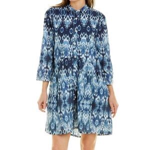 Tuckernuck Ro’s Garden Deauville Shirt Dress Blue Ikat XS Coastal Nautical